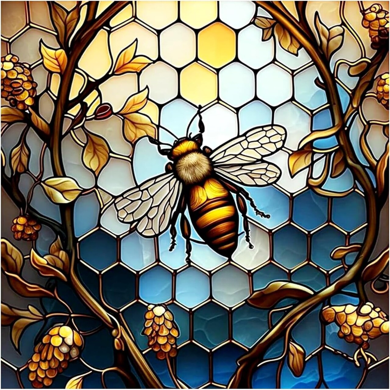 5D Diamond Painting Kits for Adults,Honey Bee Diamond Art Stained Glass Kits for Beginner DIY Diamond Dots Bead Art, Full Round Diamond Painting Gem Art Wall Decor